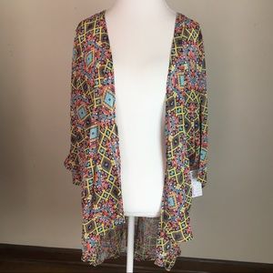 Lularoe Lindsay Kimono L - NWT Yellow Blue Geo